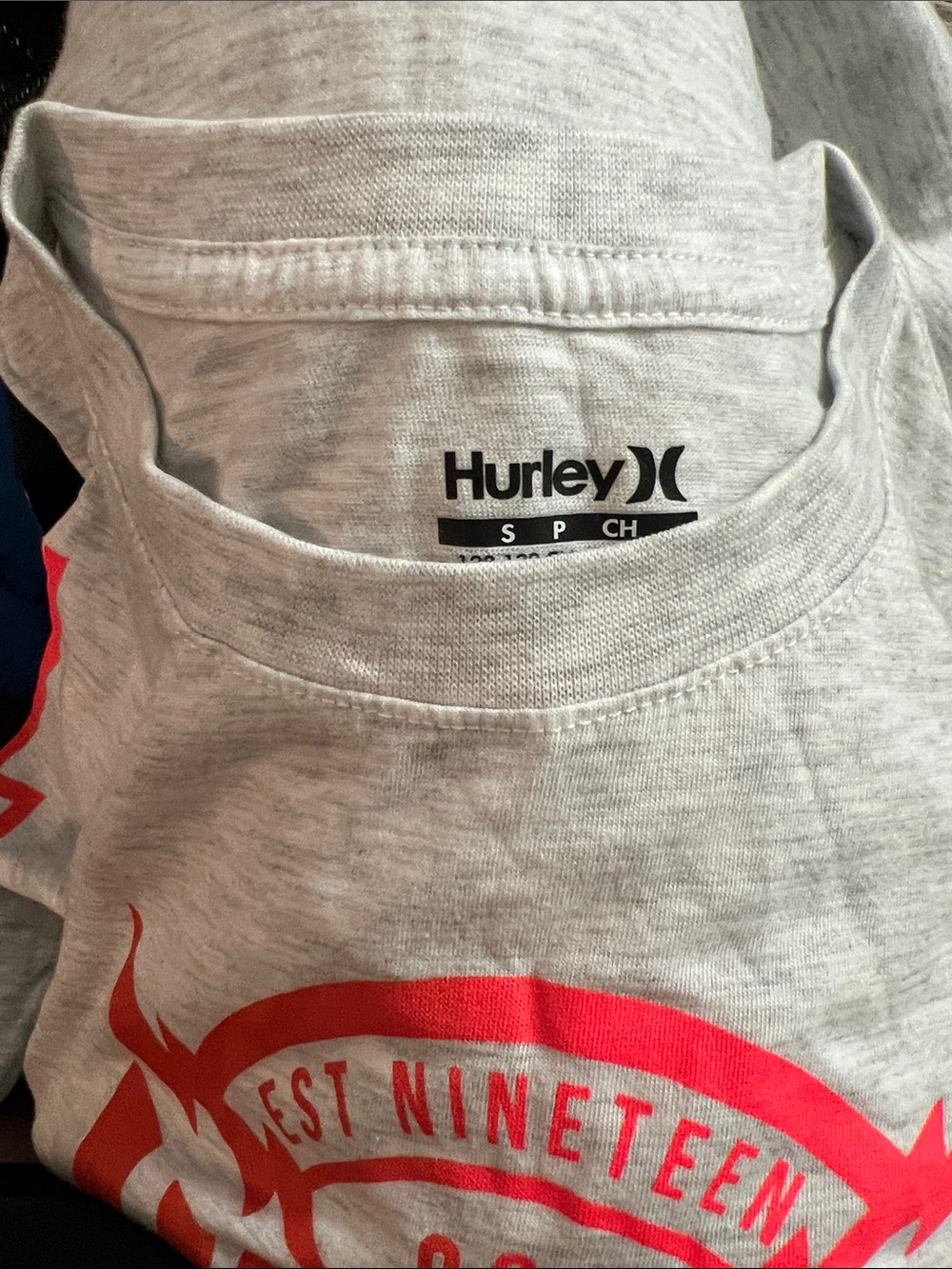 Hurley Heather Gray Tee Long Sleeve with Coral Logo Accent